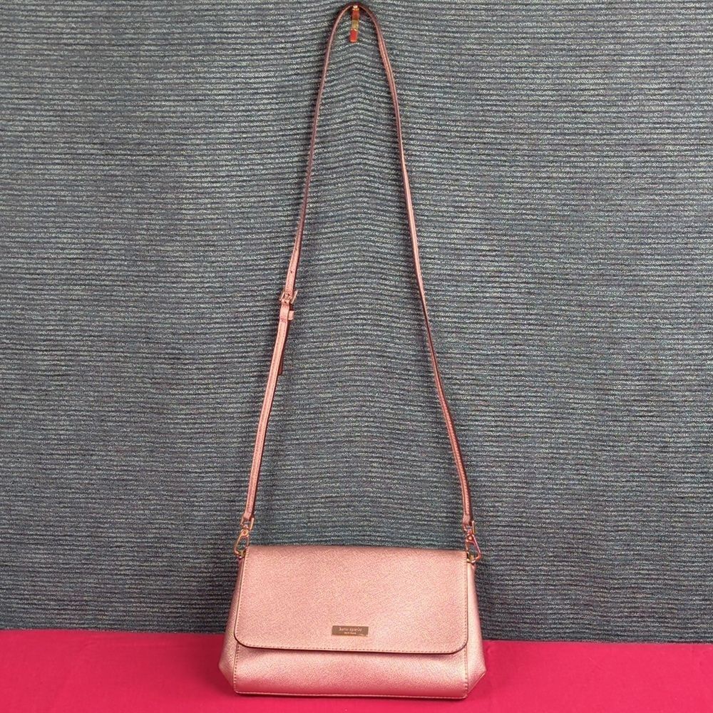 Kate Spade Greer Laurel Way Crossbody Bag Rose Gold Saffiano Leather - Picture 2 of 15